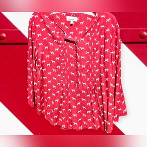 Anthropologie Porridge Red and White Dog Print Blouse